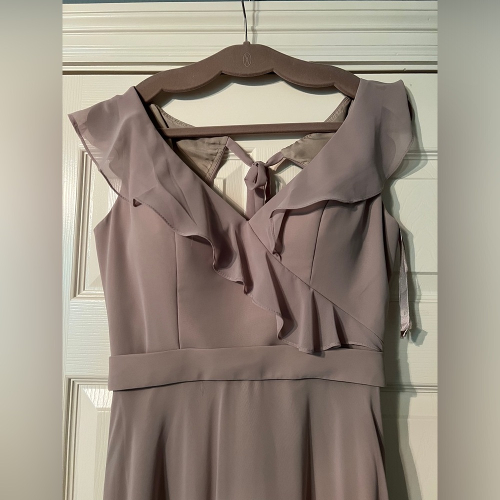 Morilee Ruffle V-neck Chiffon Latte 21527 bridesmaid dress